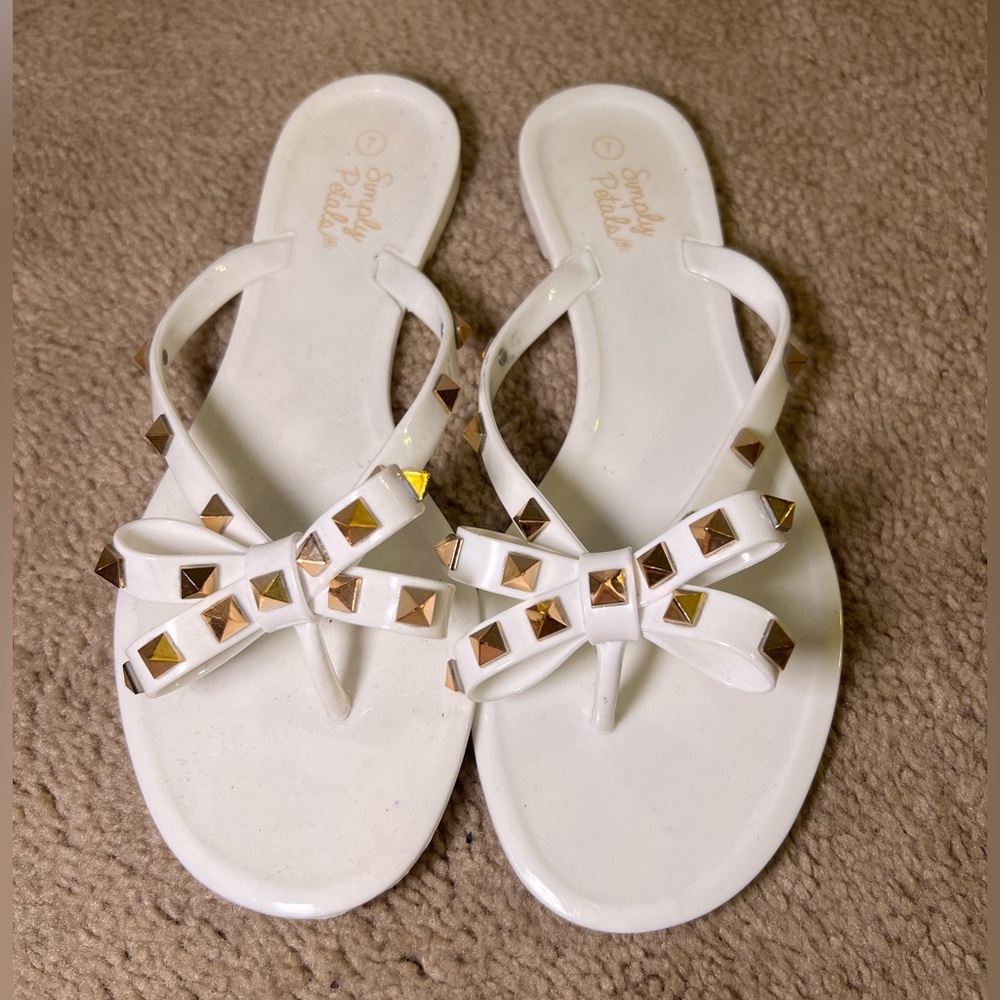 White Sandals with Gold Studs 7